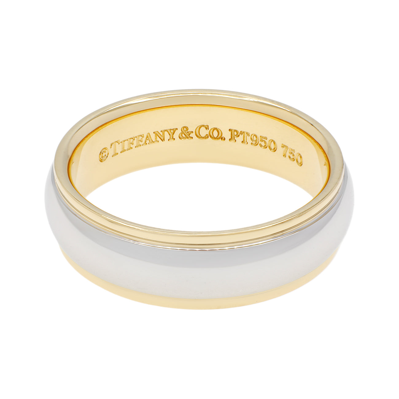 Exclusive Tiffany & Co. Platinum 18K Yellow Gold 6mm Lucida Wedding Band Ring — Front View