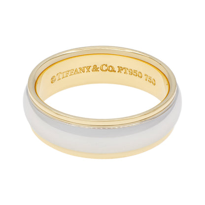 Exclusive Tiffany & Co. Platinum 18K Yellow Gold 6mm Lucida Wedding Band Ring — Front View