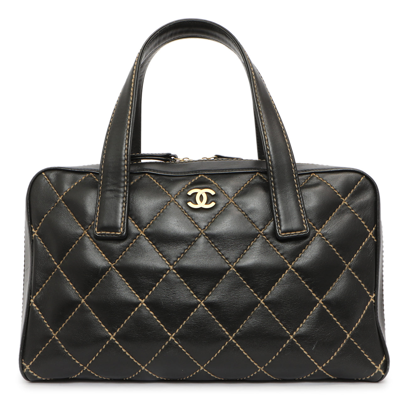 Exclusive Chanel Black Calfskin Wild Stitch Top Handle — Front View