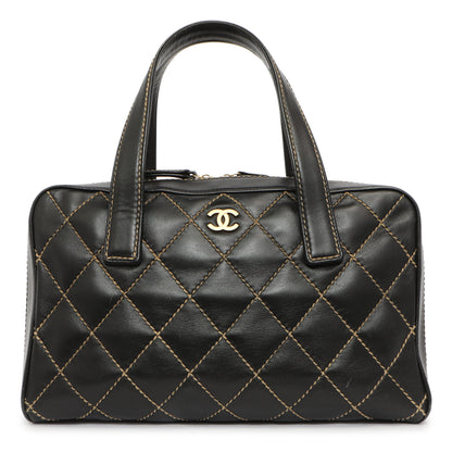 Exclusive Chanel Black Calfskin Wild Stitch Top Handle — Front View