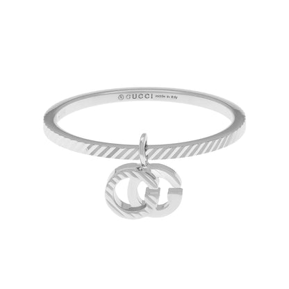 Exclusive Gucci 18K White Gold GG Running Charm Ring — Front View