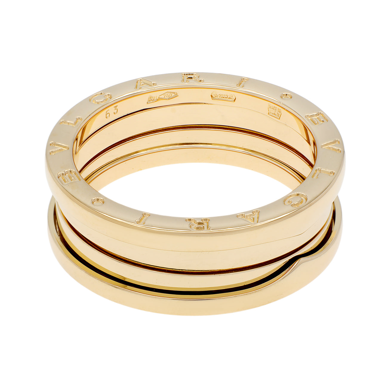 Exclusive Bulgari 18K Yellow Gold B.zero1 Three-Band Ring — Front View