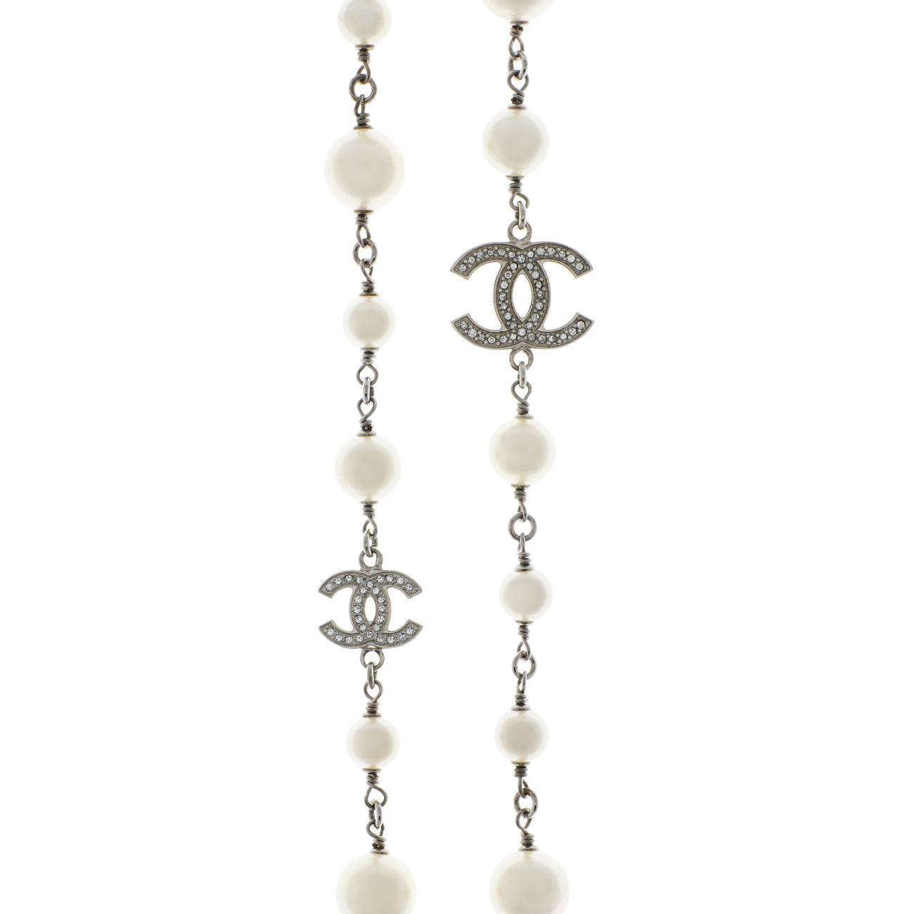 Exclusive Chanel Pearl Crystal CC Long Necklace — Back View