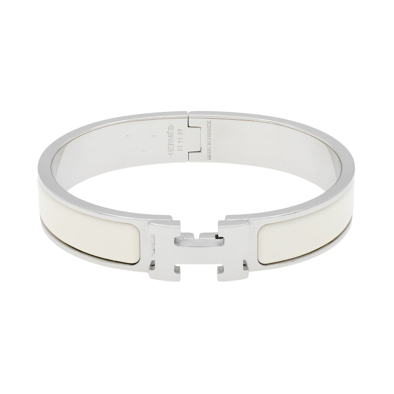 Exclusive Hermes White Clic H Bracelet — Front View