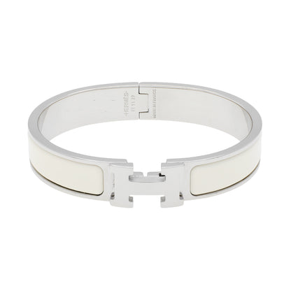 Exclusive Hermes White Clic H Bracelet — Front View