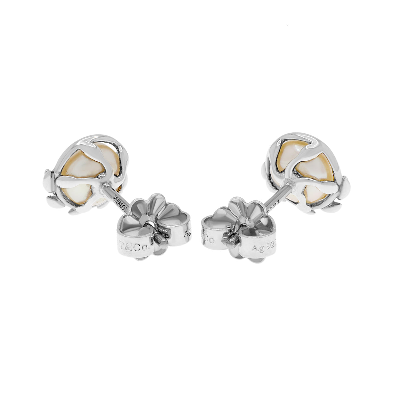 Exclusive Tiffany & Co. Sterling Silver Pearl Paloma Picasso Olive Leaf Stud Earrings — Side View