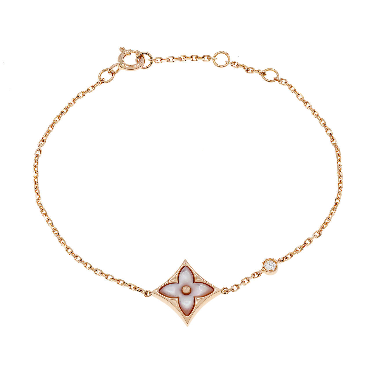 Exclusive Louis Vuitton 18K Pink Gold Diamond Mother of Pearl Color Blossom BB Star Bracelet — Front View