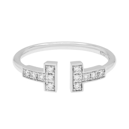 Exclusive Tiffany & Co. 18K White Gold T Wire Diamond Ring — Front View