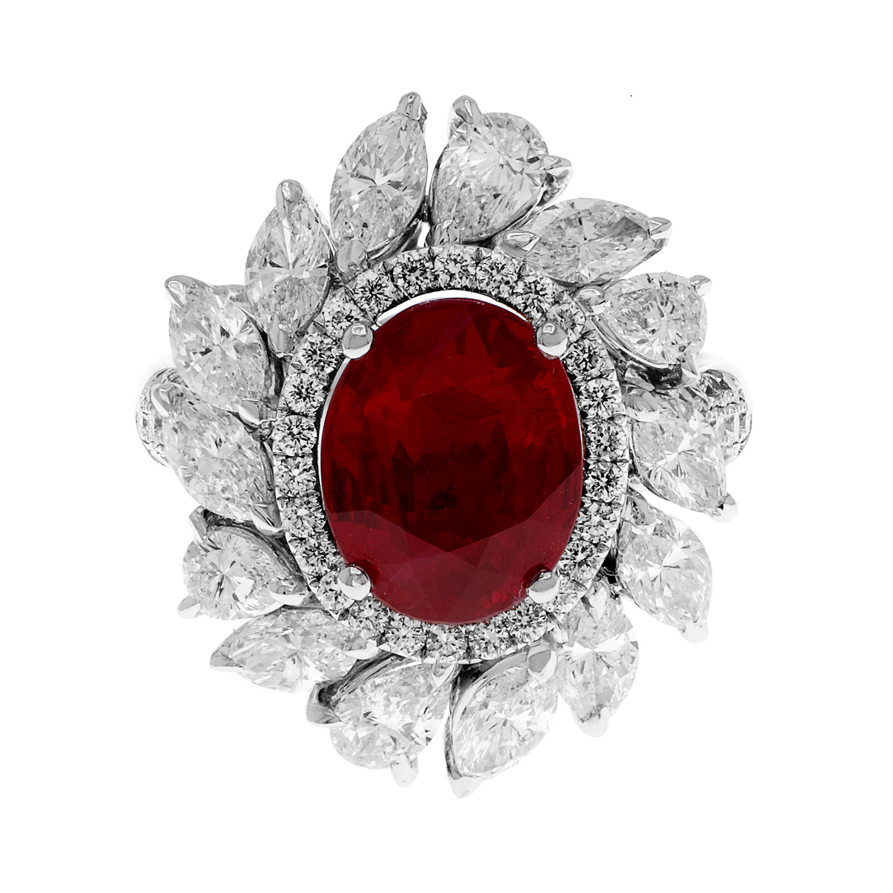 Exclusive Platinum 4.05 Carat Ruby Diamond Ring — 4.5 — Front View