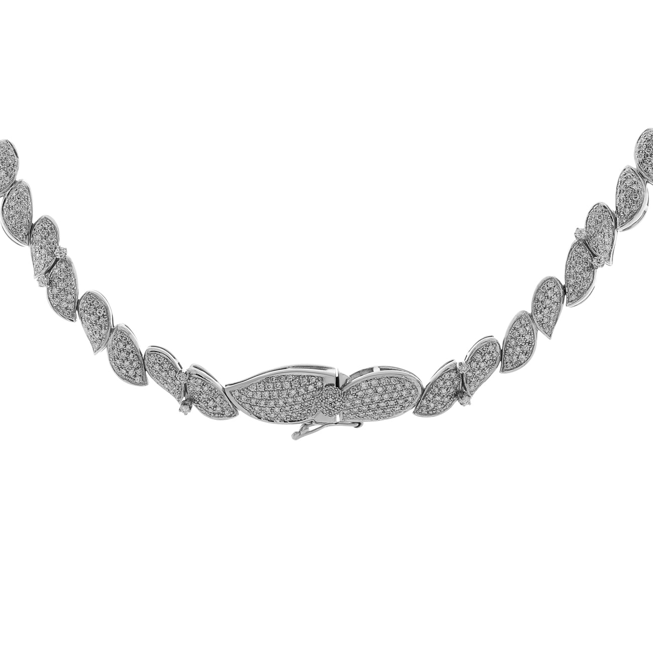 Exclusive 18K White Gold Tahitian Pearl Blossom Diamond Necklace — Side View