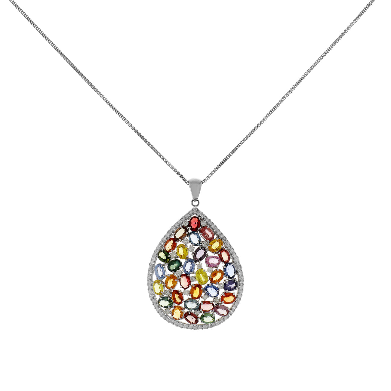 Exclusive 14K White Gold 33.21 Carat Sapphire Pendant — Front View