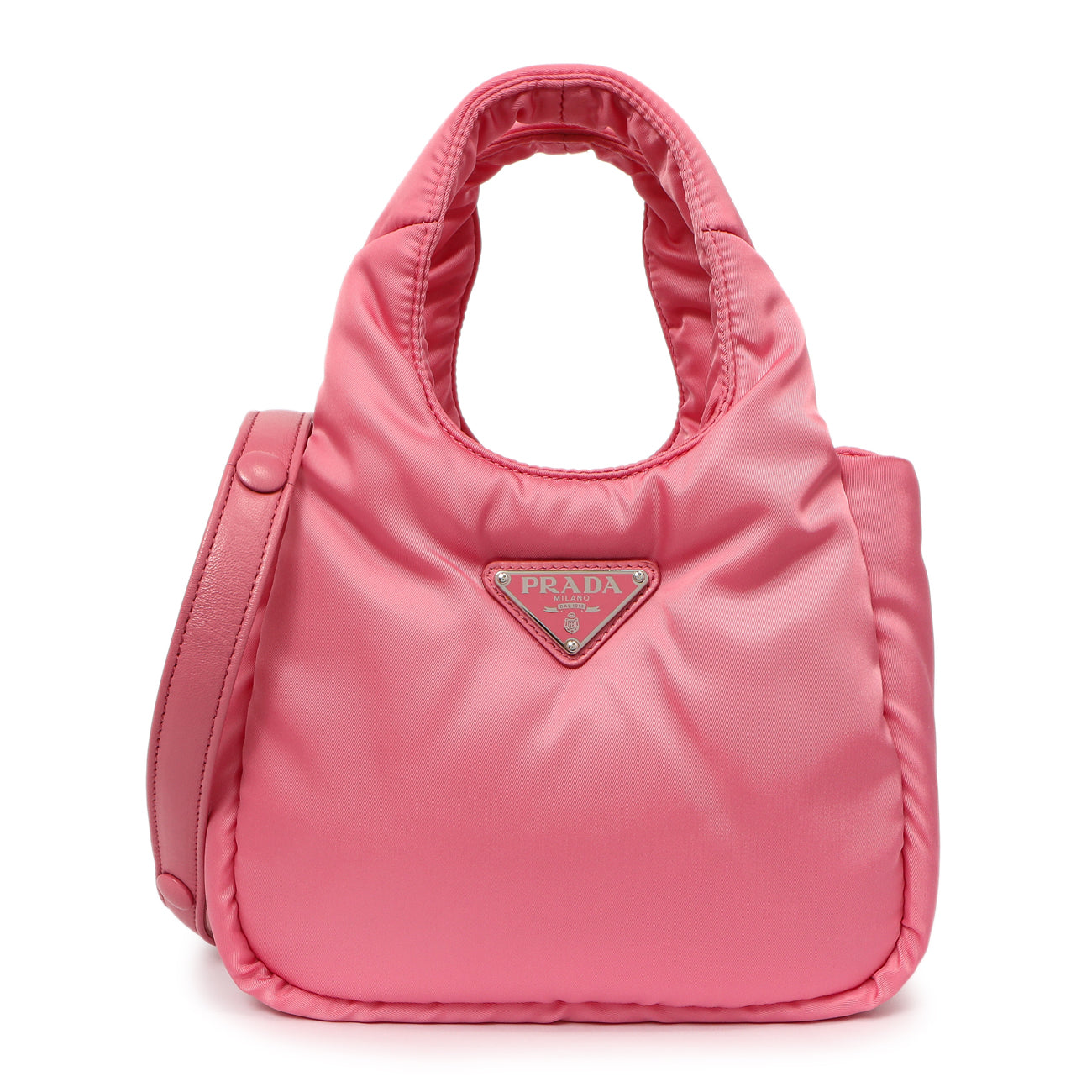 Exclusive Prada Pink Re-Nylon Mini Padded Soft Tote — Front View