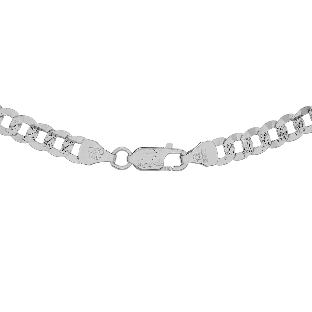 Exclusive 14K White Gold Italian Diamond Cut Curb Link Chain — Side View