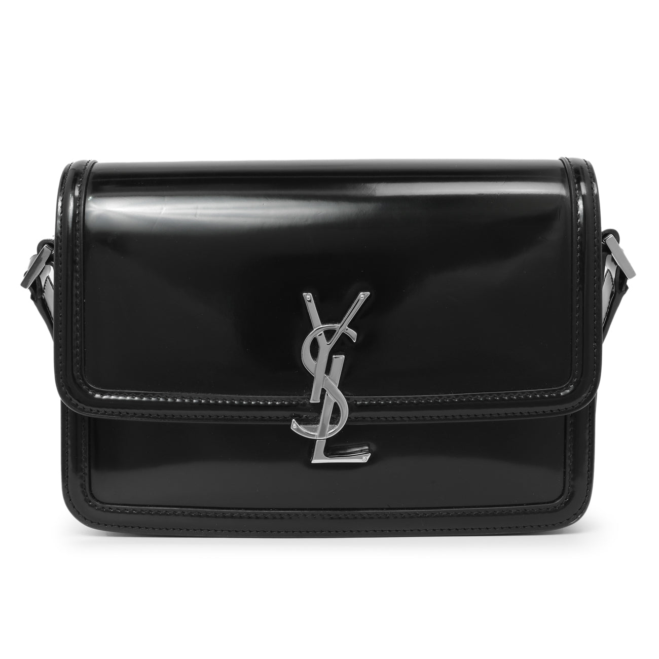 Exclusive Saint Laurent Black Glazed Calfskin Monogram Medium Solferino — Side View