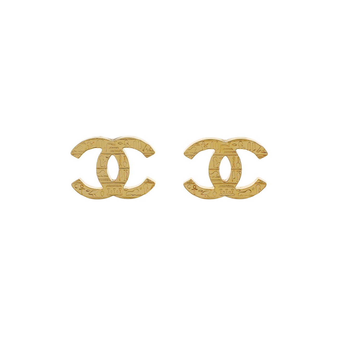 Exclusive Chanel CC Hieroglyphic Earrings — Front View