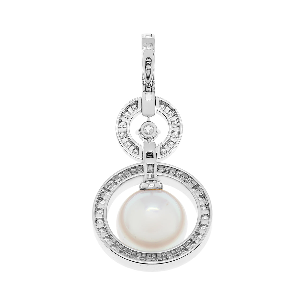 Exclusive Mikimoto 18K White Gold South Sea Pearl Diamond Pendant — Side View