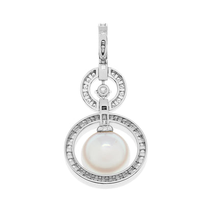 Exclusive Mikimoto 18K White Gold South Sea Pearl Diamond Pendant — Side View