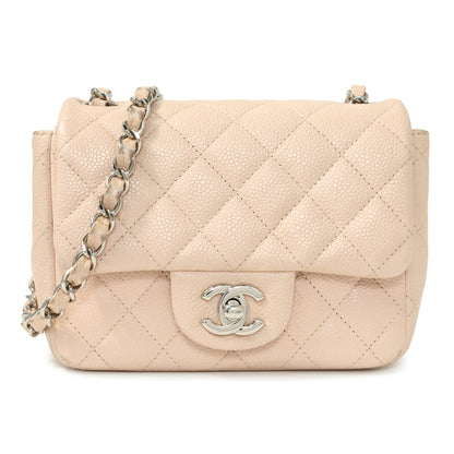 Exclusive Chanel Light Pink Quilted Caviar Mini Square Flap — Front View