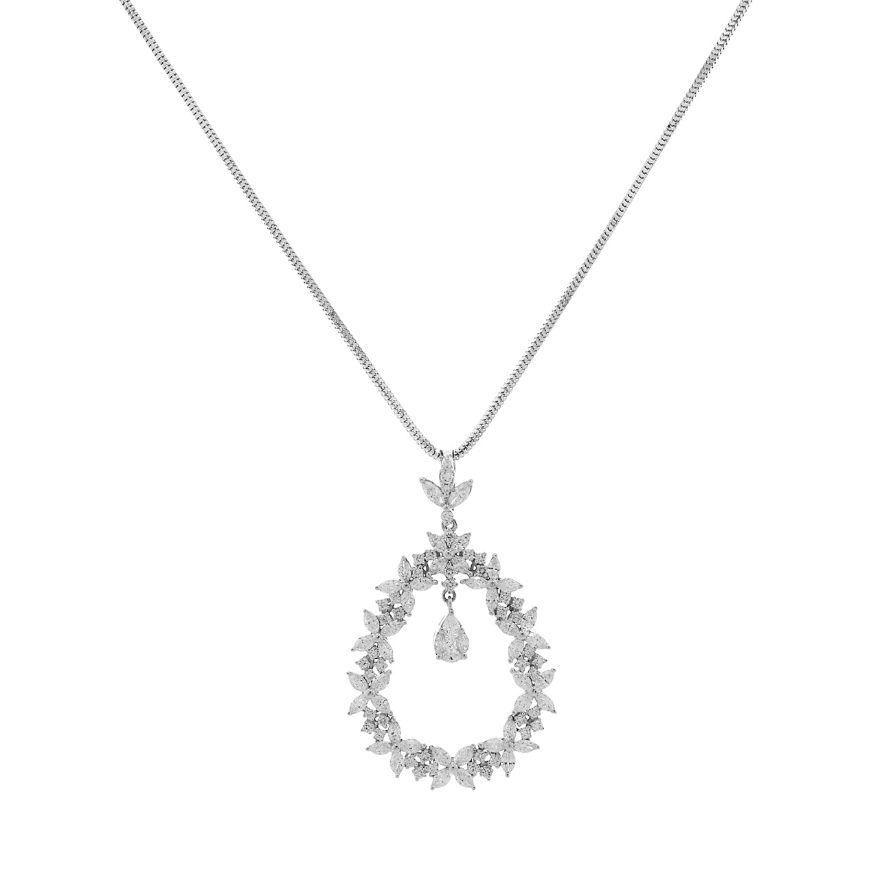 Exclusive 18K White Gold 3.73 Carat Teardrop Diamond Cluster Pendant — Front View