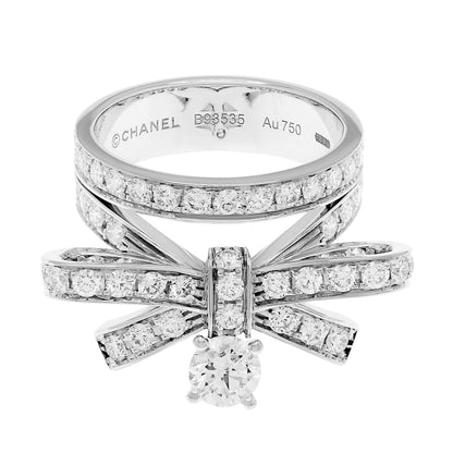 Exclusive Chanel 18K White Gold Diamond Ruban Ring — Front View