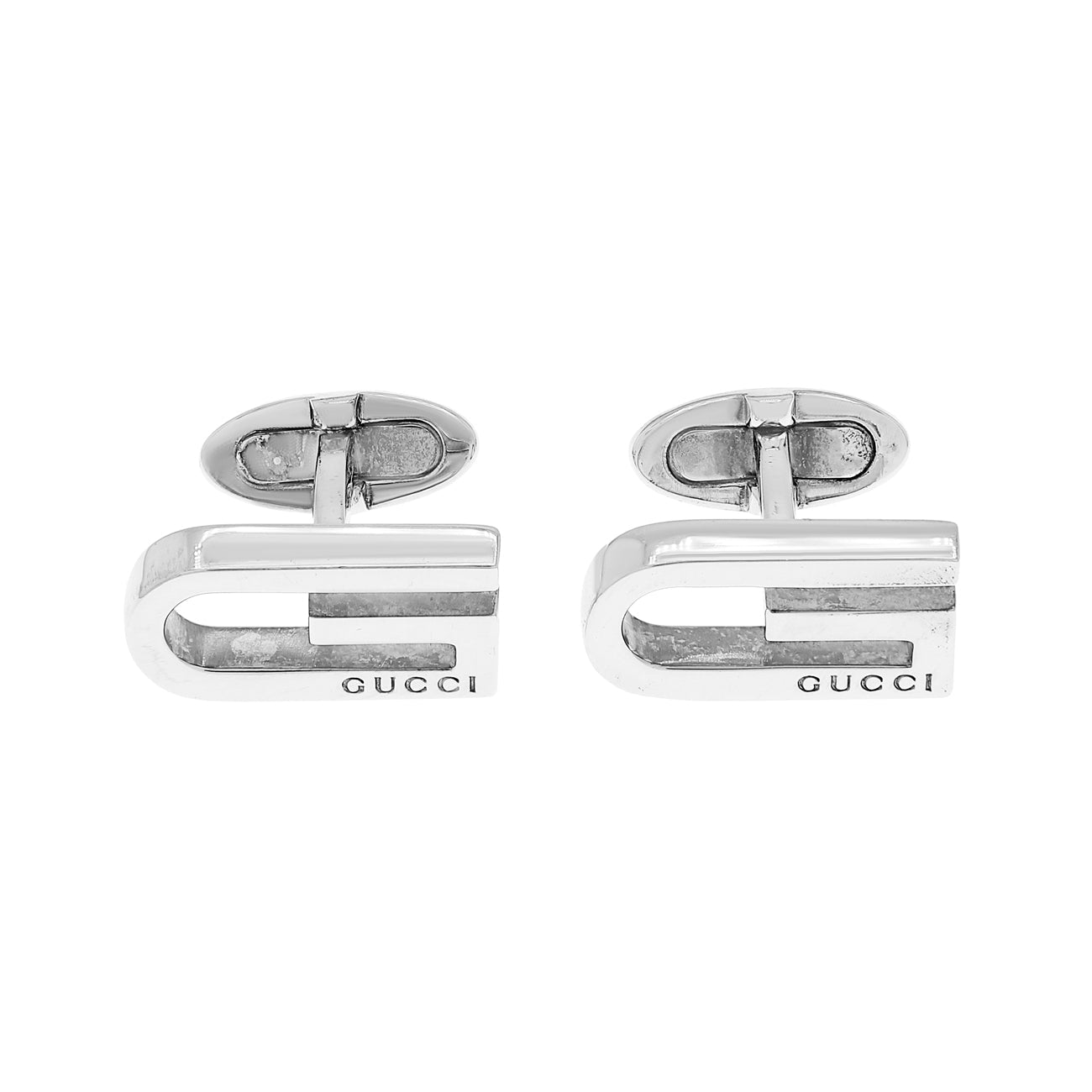 Exclusive Gucci Sterling Silver G Logo Cufflinks — Front View