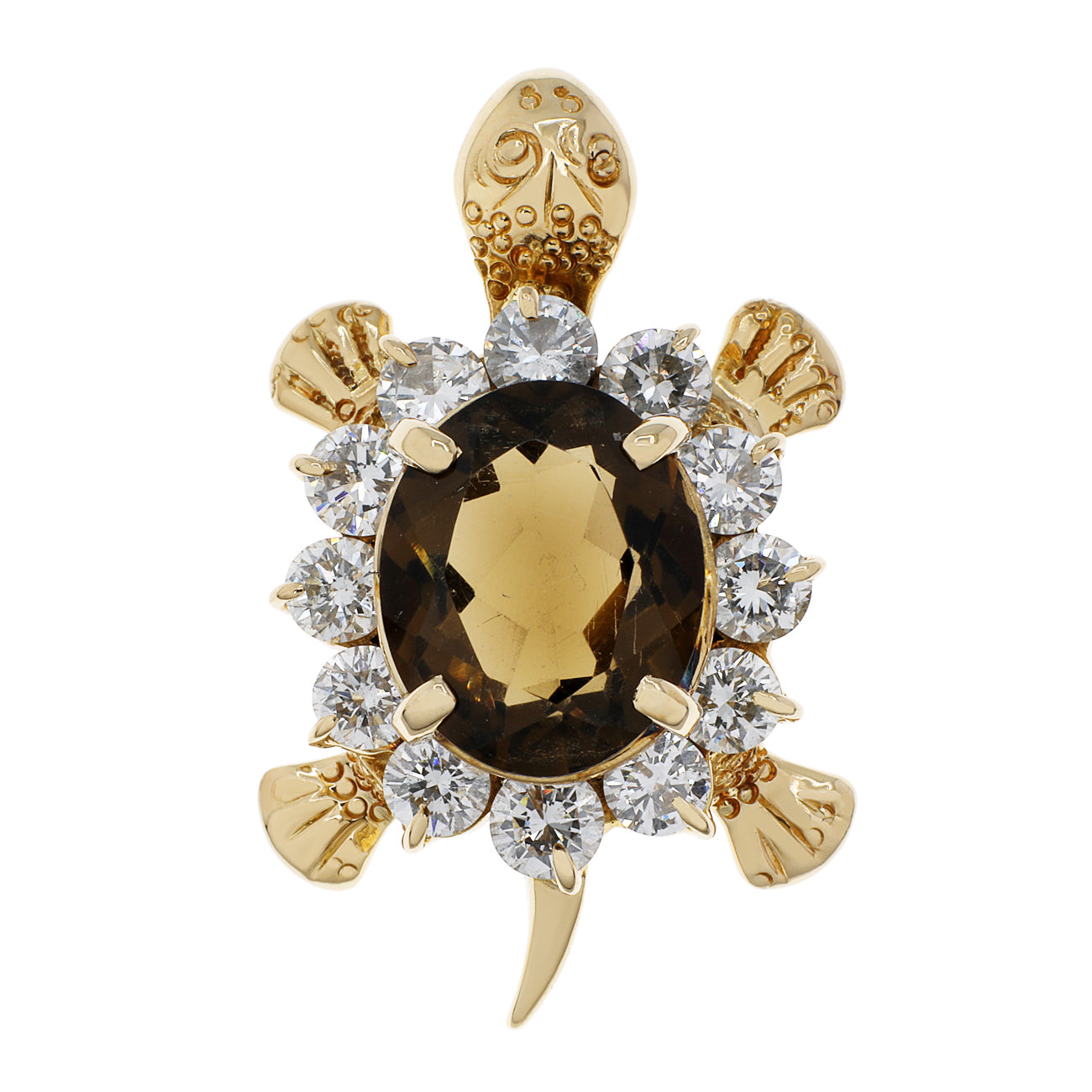 Exclusive 18K Yellow Gold 2.20 Carat Smokey Quartz Turtle Pendant — Back View