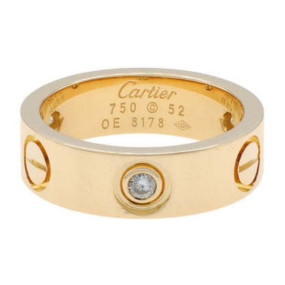 Exclusive Cartier 18K Yellow Gold 3 Diamond Love Ring — Front View