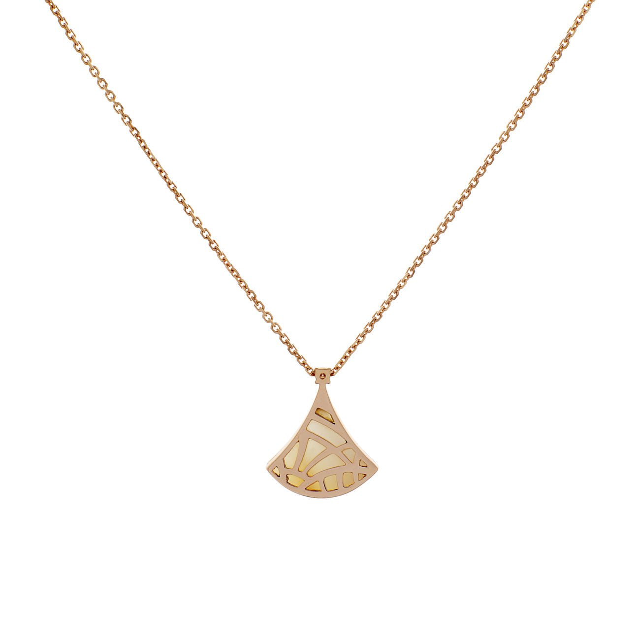 Exclusive Bulgari 18K Rose Gold Diamond Mother of Pearl Divas’ Dream Necklace — Side View