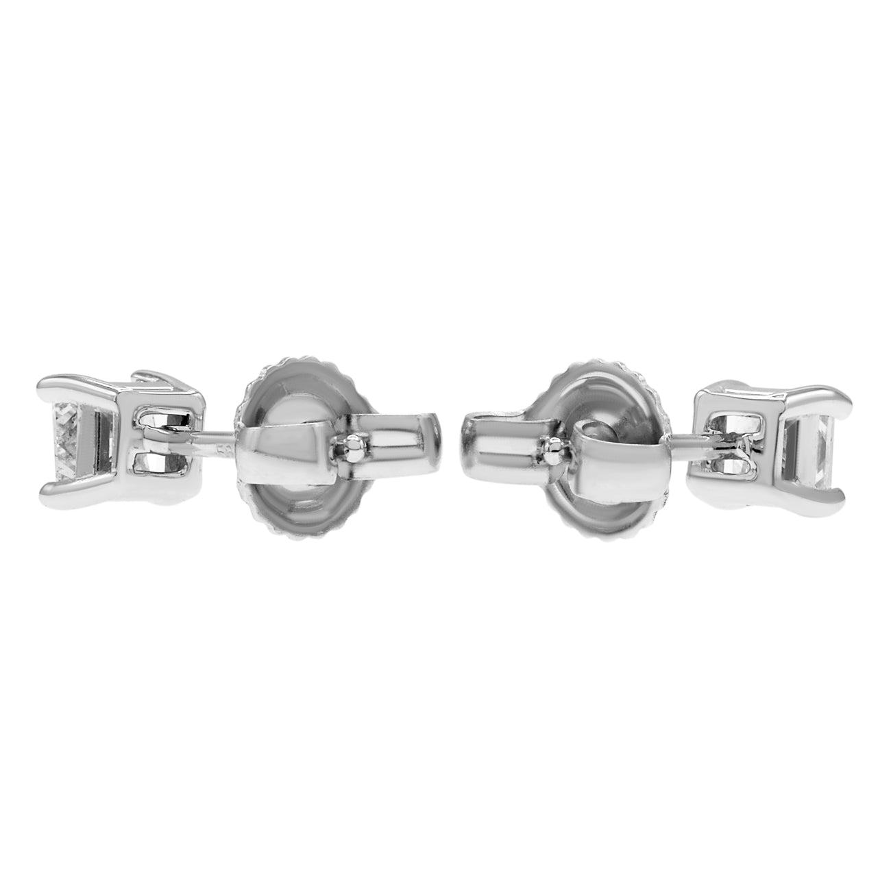 Exclusive 14K White Gold 0.54 Carat Princess Diamond Stud Earrings — Side View