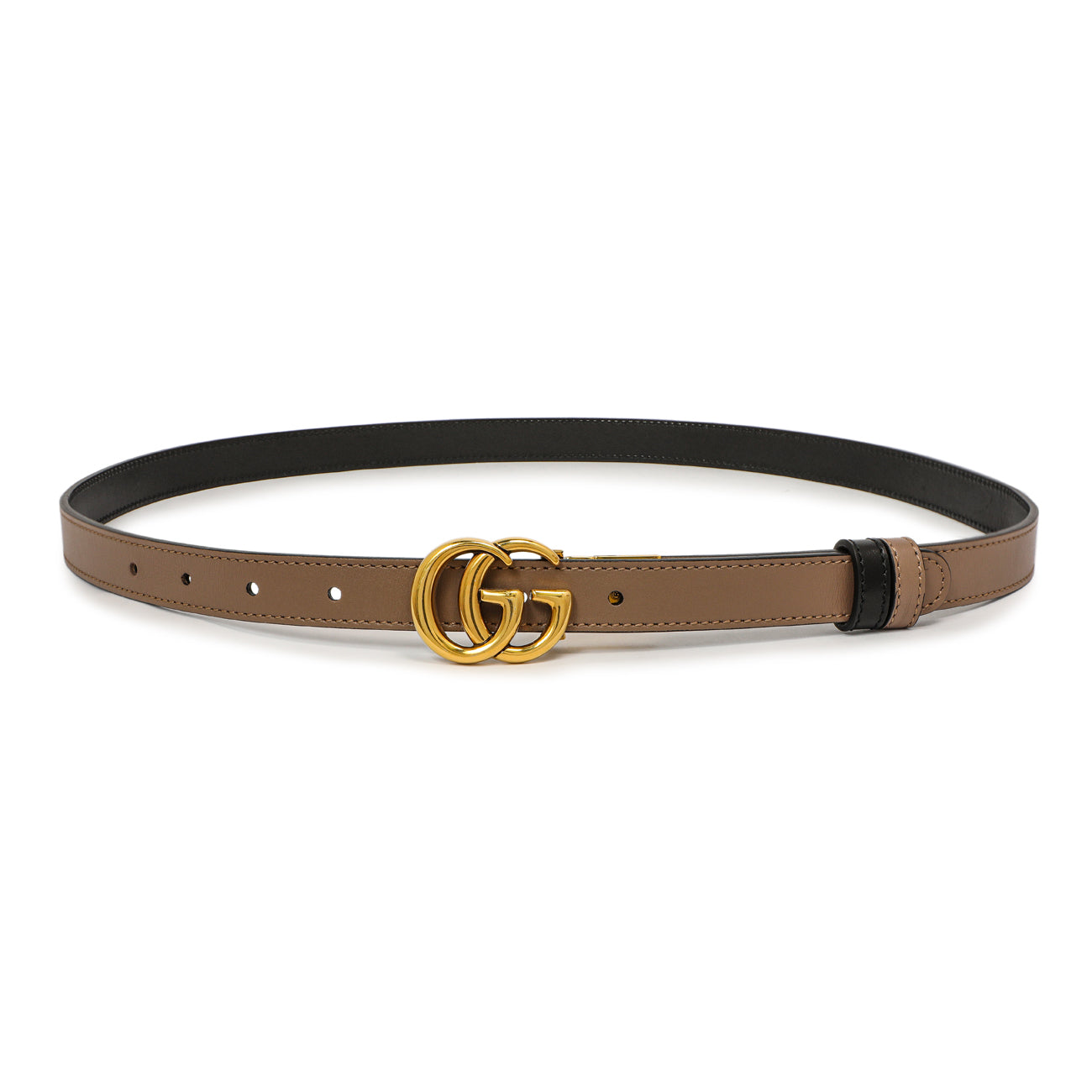 Exclusive Gucci Porcelain Rose/Black Calfskin Double G Reversible 20mm Belt — Front View