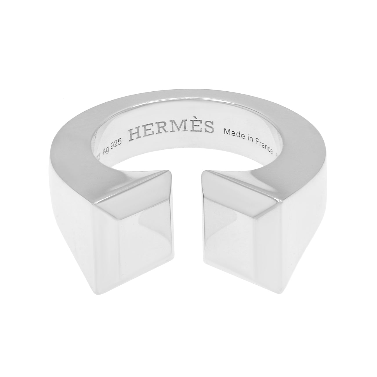 Exclusive Hermes Sterling Silver Large Clou de Forge Ring — Front View