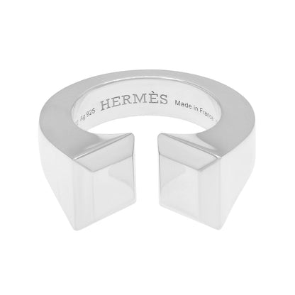 Exclusive Hermes Sterling Silver Large Clou de Forge Ring — Front View