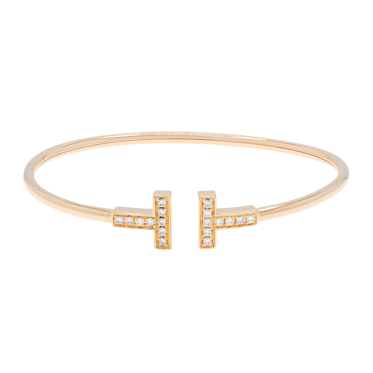 Exclusive Tiffany & Co. 18K Rose Gold Diamond T Wire Bracelet — Front View