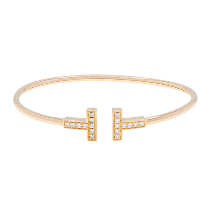 Exclusive Tiffany & Co. 18K Rose Gold Diamond T Wire Bracelet — Front View