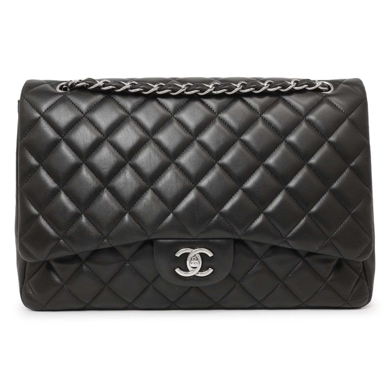 Exclusive Chanel Black Quilted Lambskin Maxi Single Flap — Front View