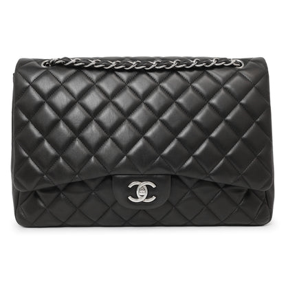 Exclusive Chanel Black Quilted Lambskin Maxi Single Flap — Front View