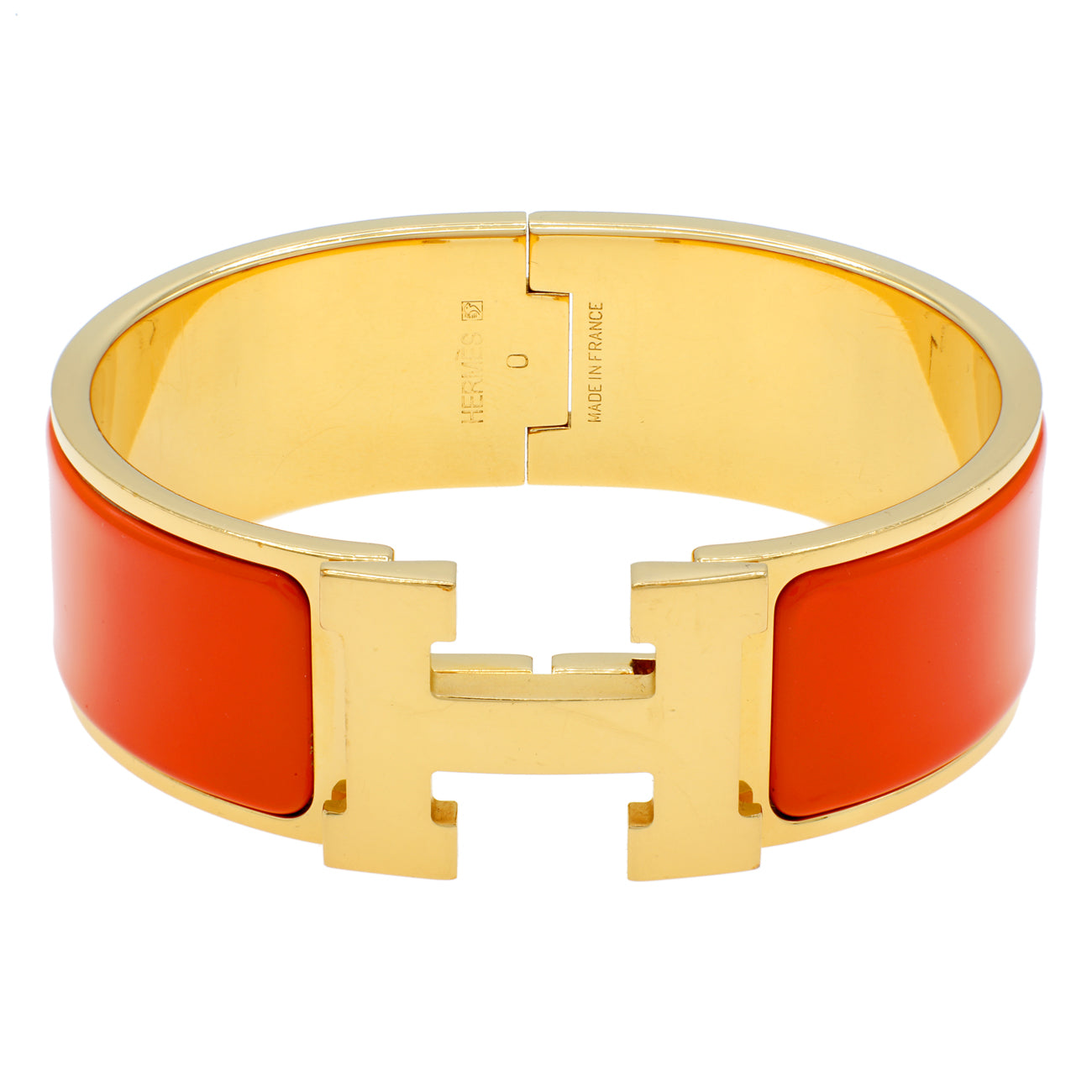 Exclusive Hermes Orange Enamel Clic Clac H Bracelet — Front View
