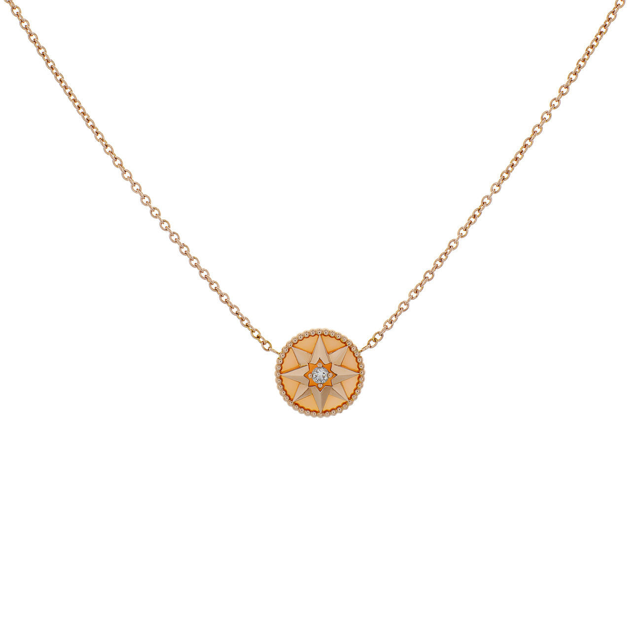 Exclusive Christian Dior 18K Rose Gold Diamond Pink Opal Rose des Vents Necklace — Front View