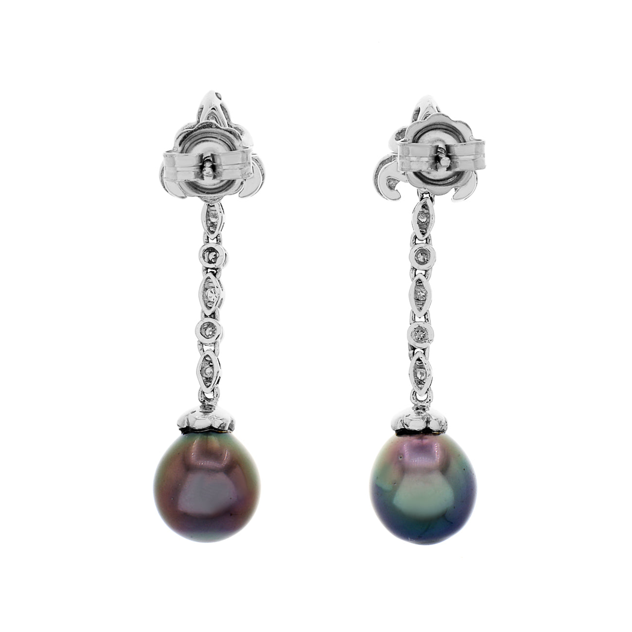 Exclusive 18K White Gold Tahitian South Sea Pearl Drop Earrings — Side View
