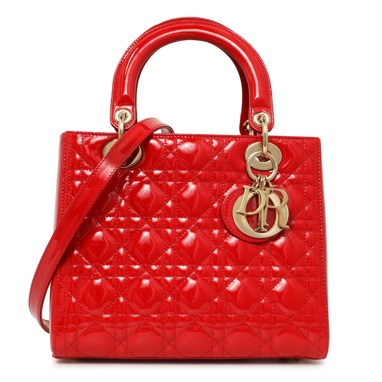 Exclusive Christian Dior Red Patent Cannage Medium Lady Dior — Front View