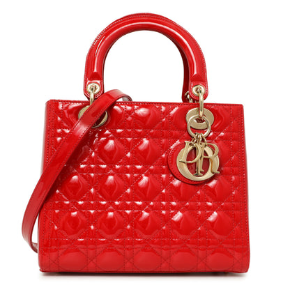Exclusive Christian Dior Red Patent Cannage Medium Lady Dior — Front View