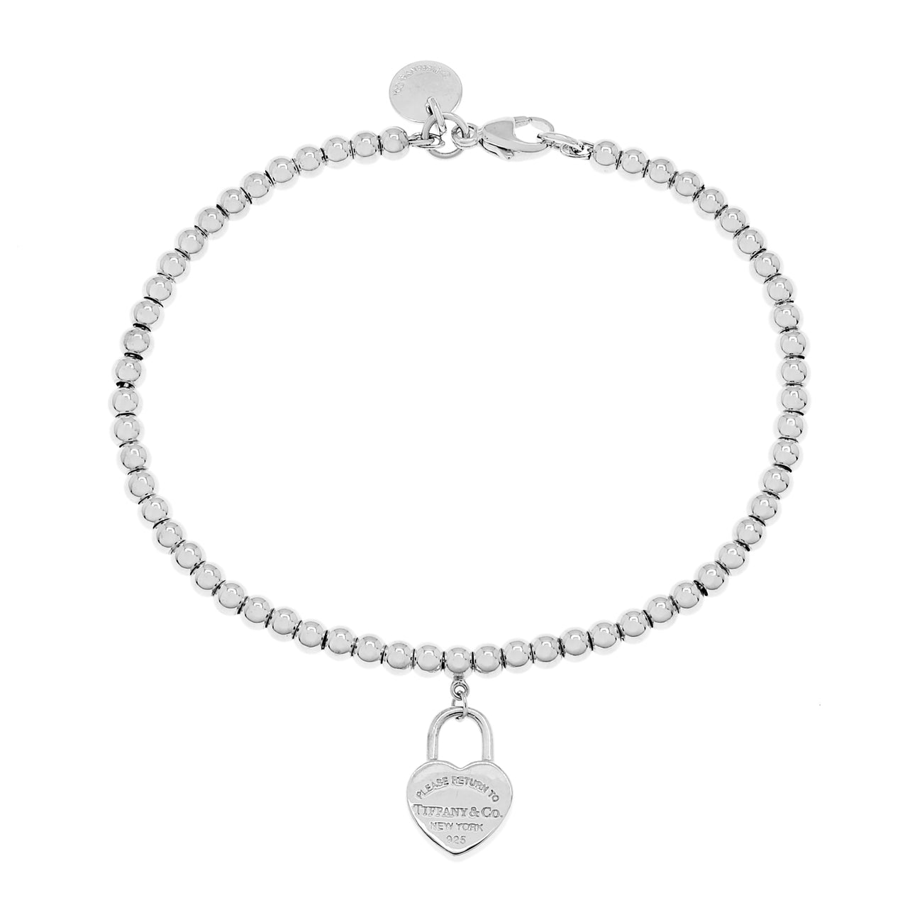 Exclusive Tiffany & Co. Sterling Silver Mini Heart Lock Bead Bracelet — Front View