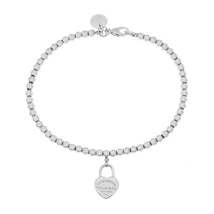 Exclusive Tiffany & Co. Sterling Silver Mini Heart Lock Bead Bracelet — Front View