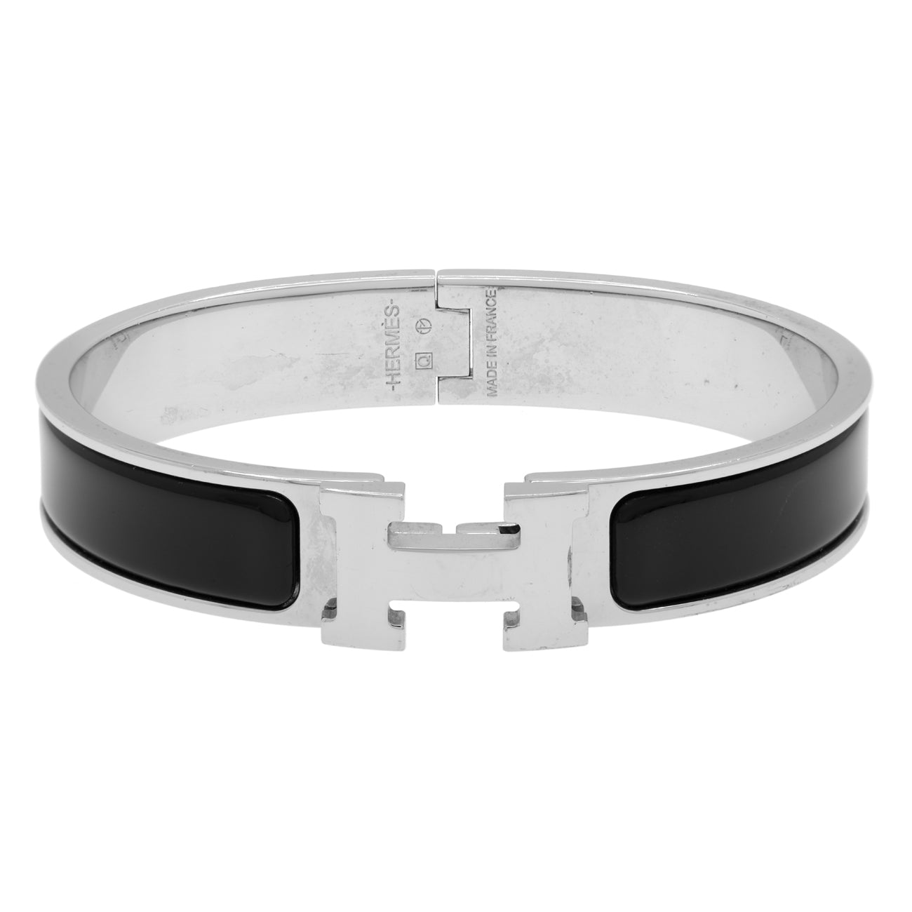 Exclusive Hermes Black Enamel Clic H Bracelet — Front View