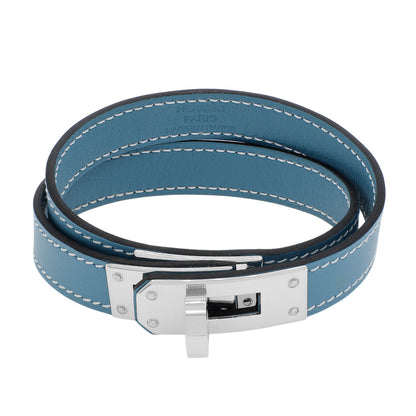 Exclusive Hermes Blue Swift Kelly Double Tour Bracelet — Front View