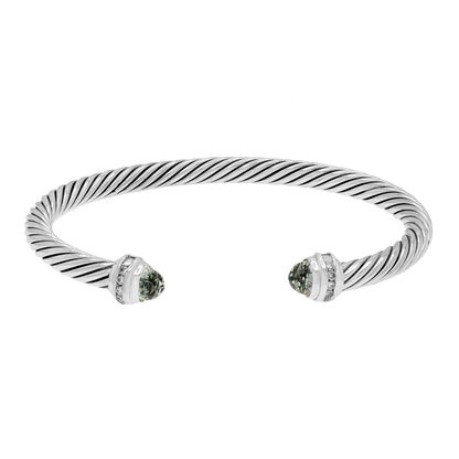 Exclusive David Yurman Sterling Silver Diamond Prasiolite Cable Classics 5mm Bracelet — Front View