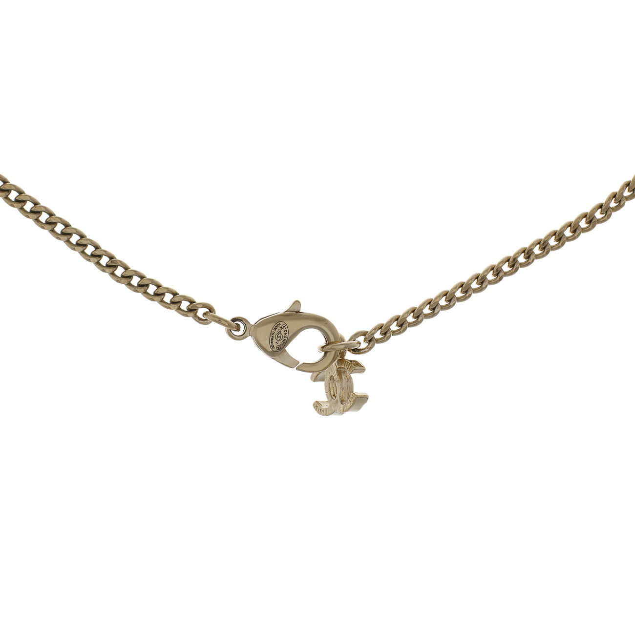 Exclusive Chanel Gold Crystal CC Pendant Necklace — Back View