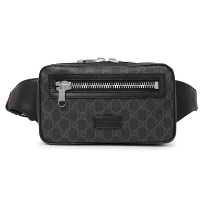 Exclusive Gucci Black Soft GG Supreme Monogram Web Belt Bag — Front View