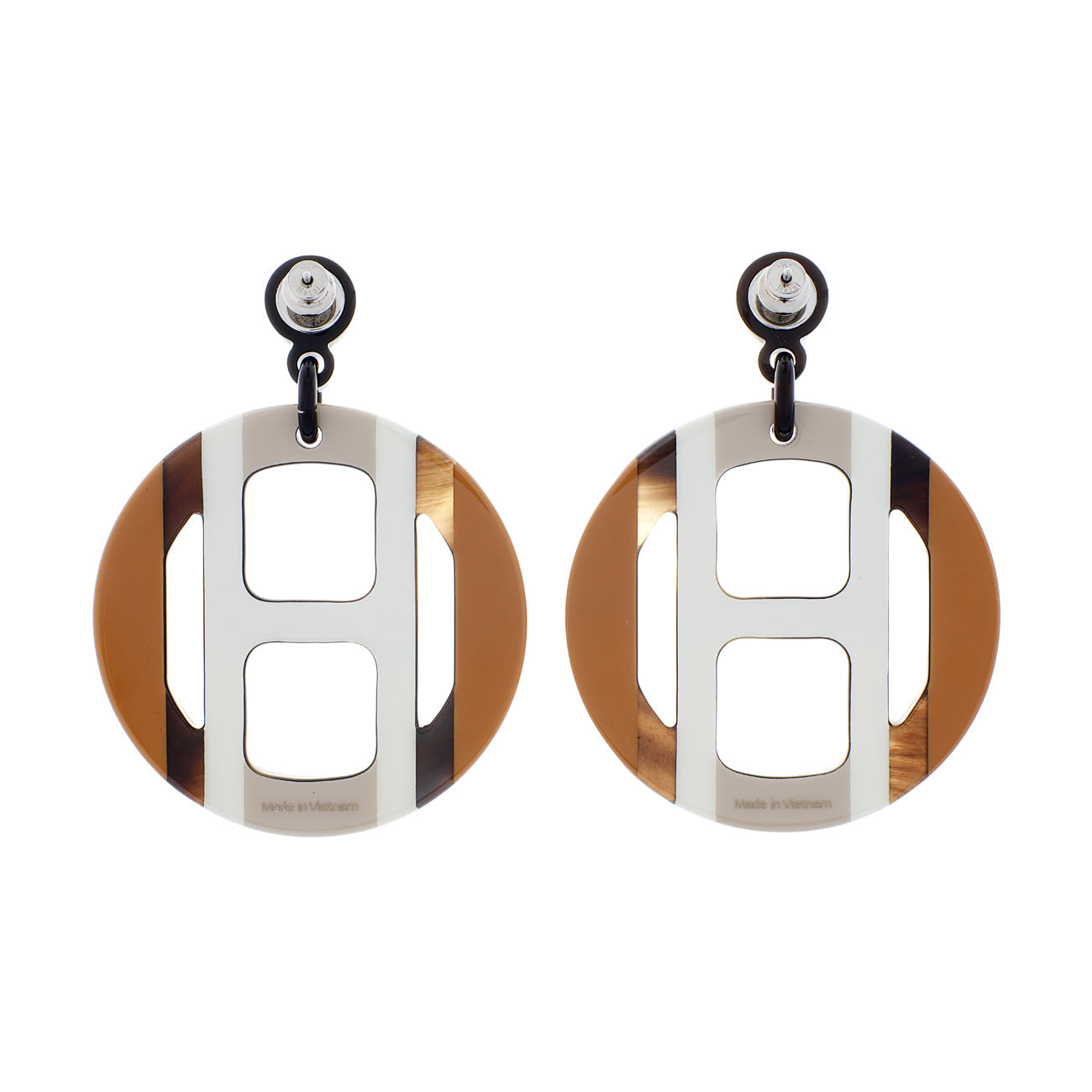 Exclusive Hermes Lacquered Horn H Equipe Earrings — Side View
