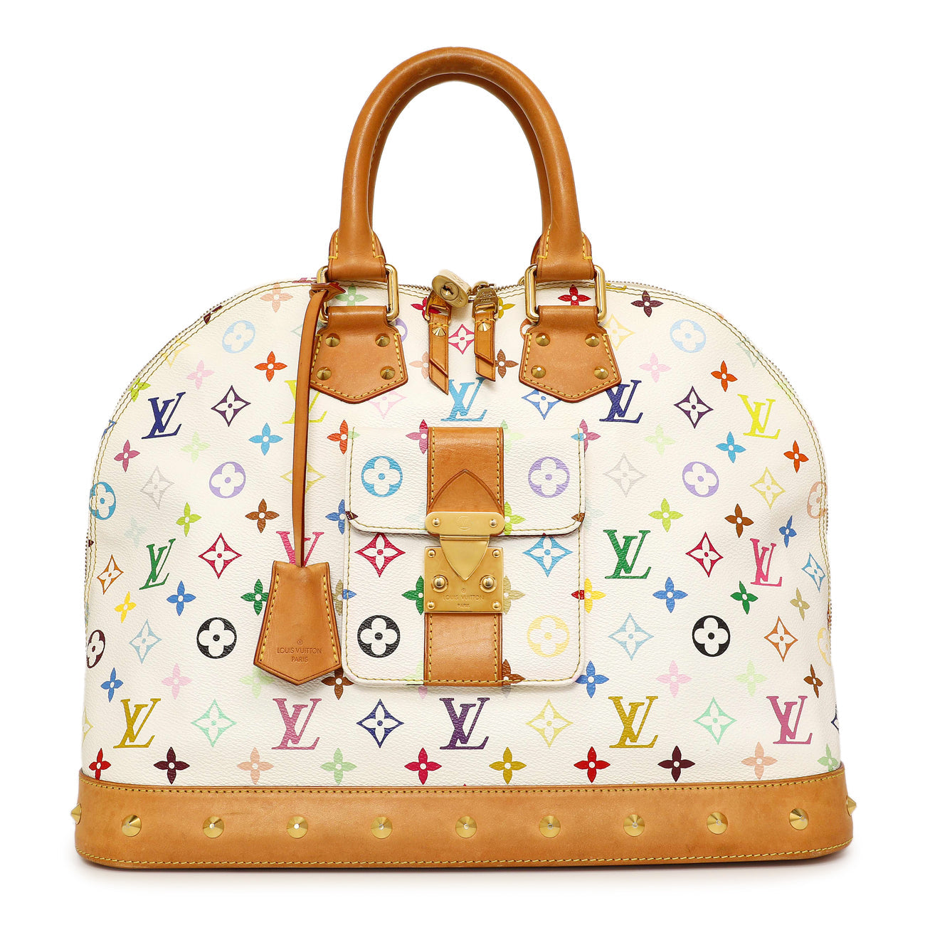 Exclusive Louis Vuitton White Multicolor Monogram Alma GM — Front View